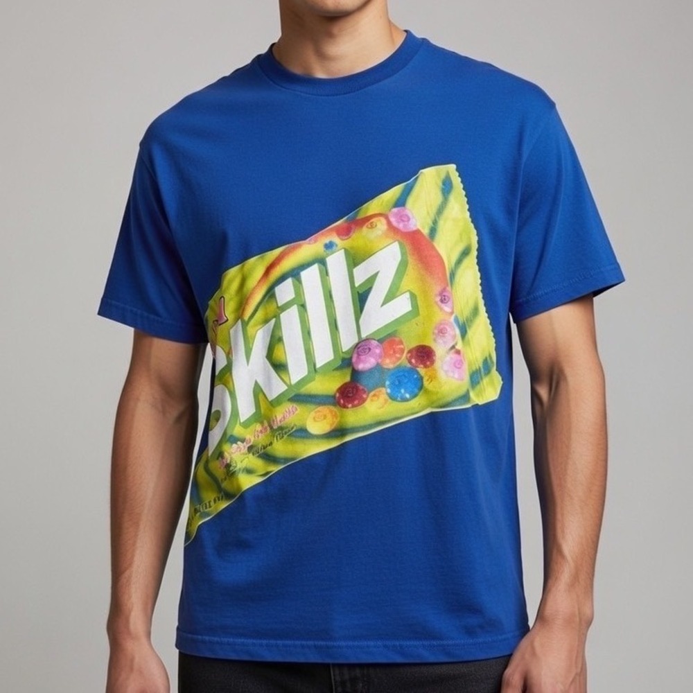 Stussy‎ Skillz Candy Bag Graphic Y2K Vintage T Shirt Royal Blue Men's XL Rare